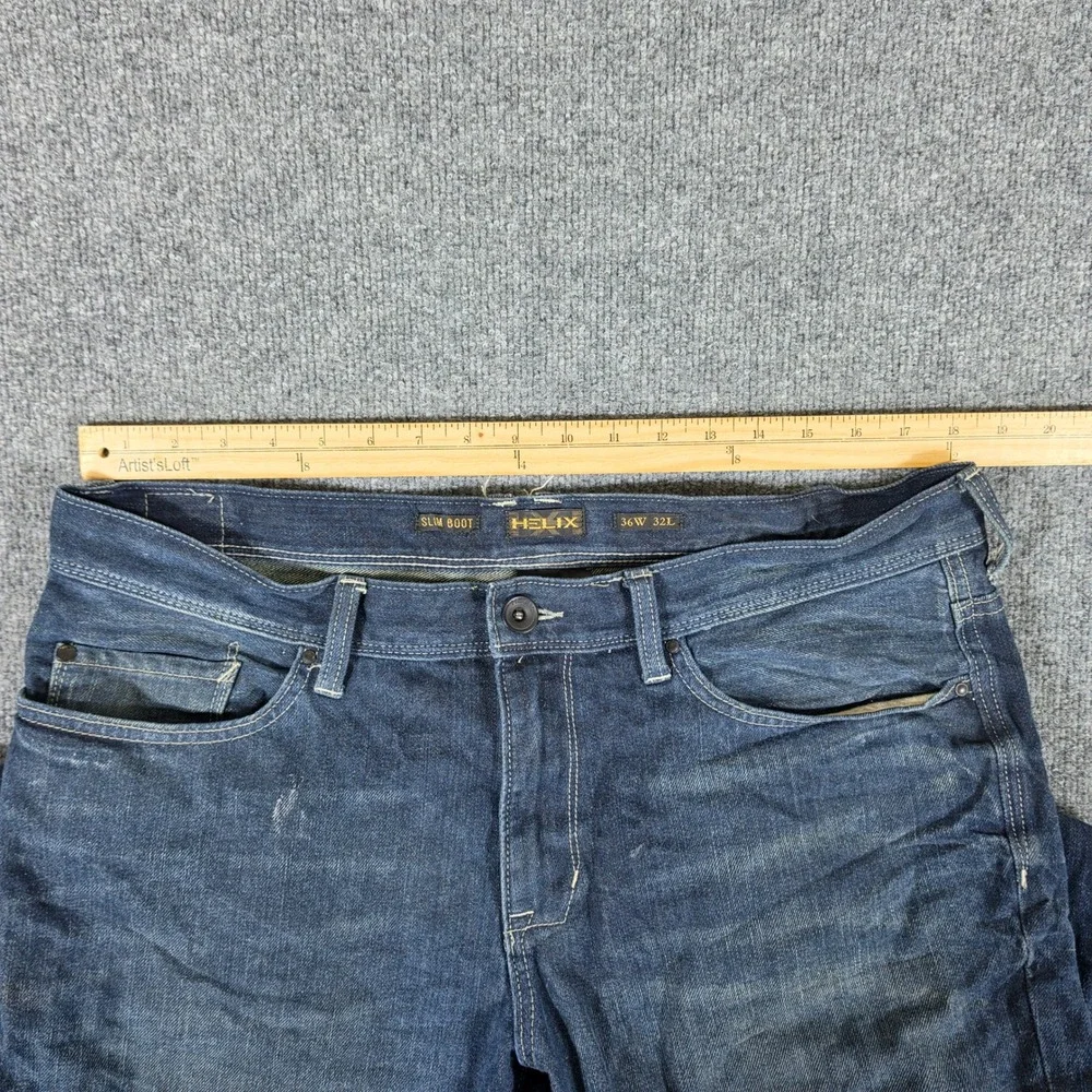 Helix Slim Boot Jeans Mens Dark Wash Blue Denim Tagged 36x32 Actual 36x31 Used
